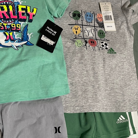 NWT- 4T- Lot of 3 Boys Athletic Outfits- Shirt & Shorts Combo - adidas & Hurley - Picture 3 of 5